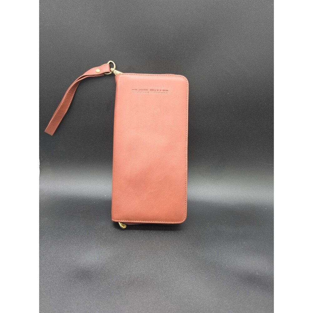 Brown Leather "TRAVEL WALLET" Zip Around Document Clutch & Wrist Strap